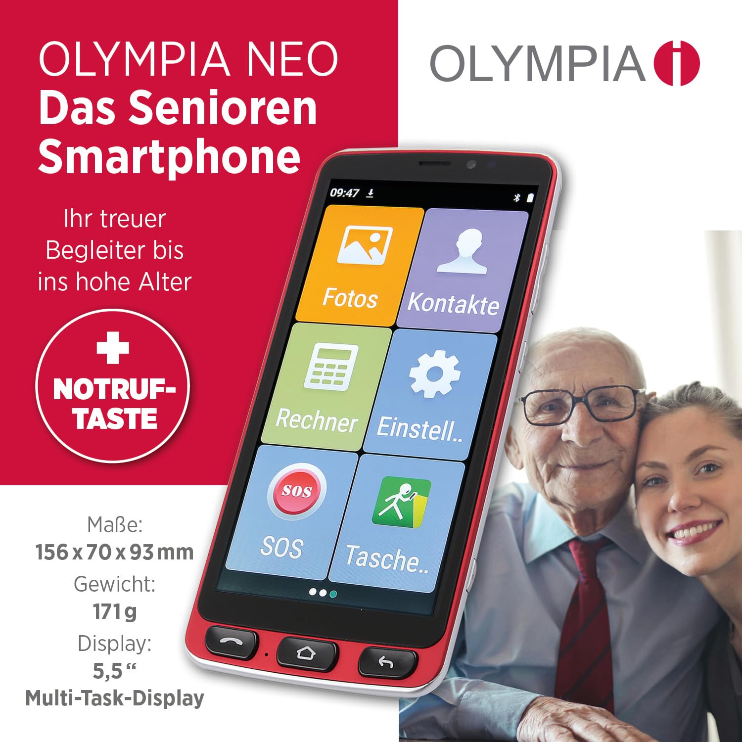 OLYMPIA Neo 5.5-inch Dual SIM Android 10 Smartphone - 4G LTE, 2GB RAM, 16GB Storage, 2400mAh Battery, USB Type-C, Black/Red - Perfect for Travel & Business Use