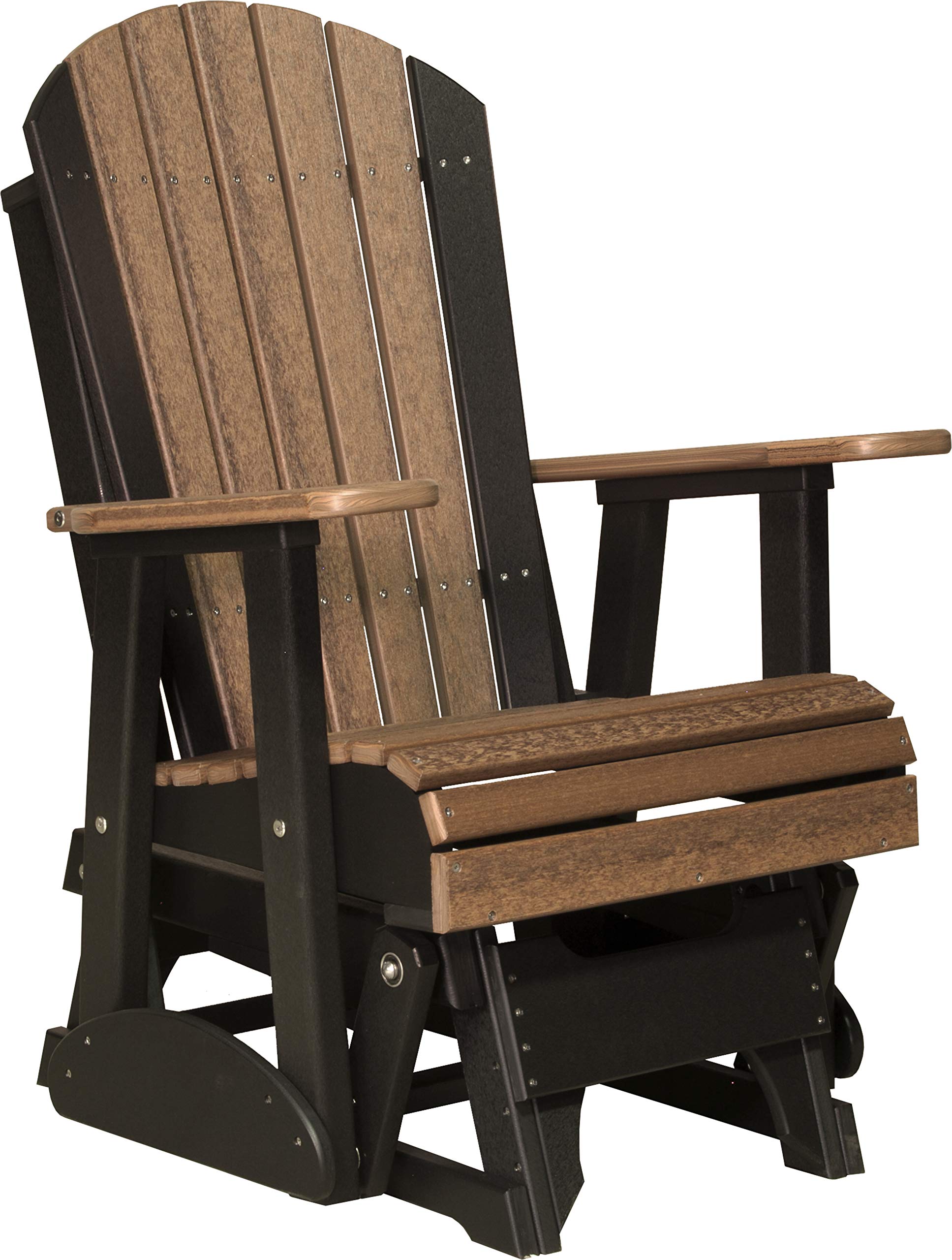LuxCraft 2' Adirondack Glider Chair - Outdoor Patio Rocking Glider with Smooth Motion - Weather-Resistant Antique Mahogany & Black Finish - Perfect for Backyard, Garden, Deck or Poolside Relaxation