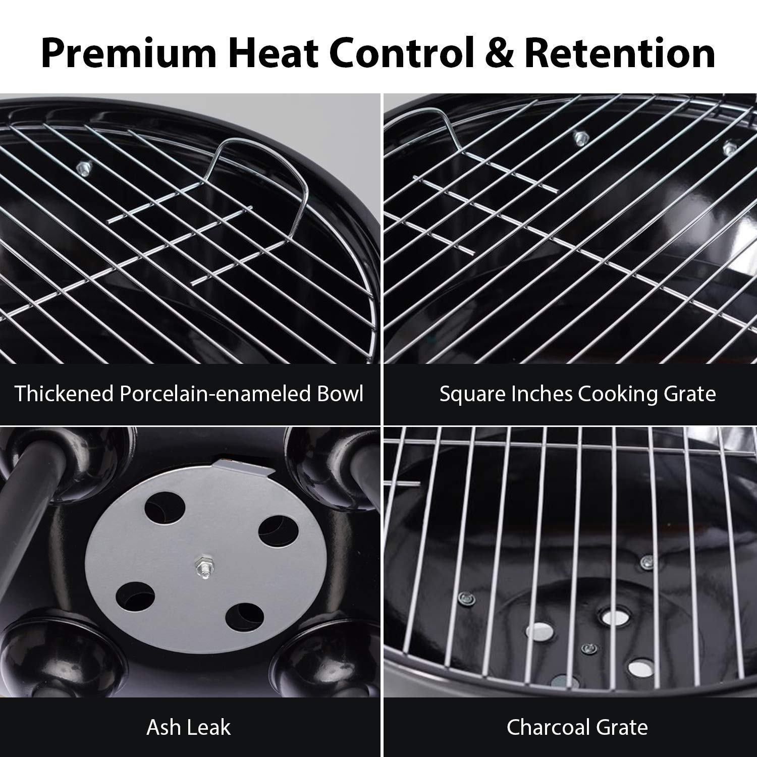18 Inch Charcoal BBQ Grill - Portable Outdoor Kettle Grill for Backyard, Picnic, Camping & Tailgating | Perfect for Grilling Burgers, Steaks & Vegetables