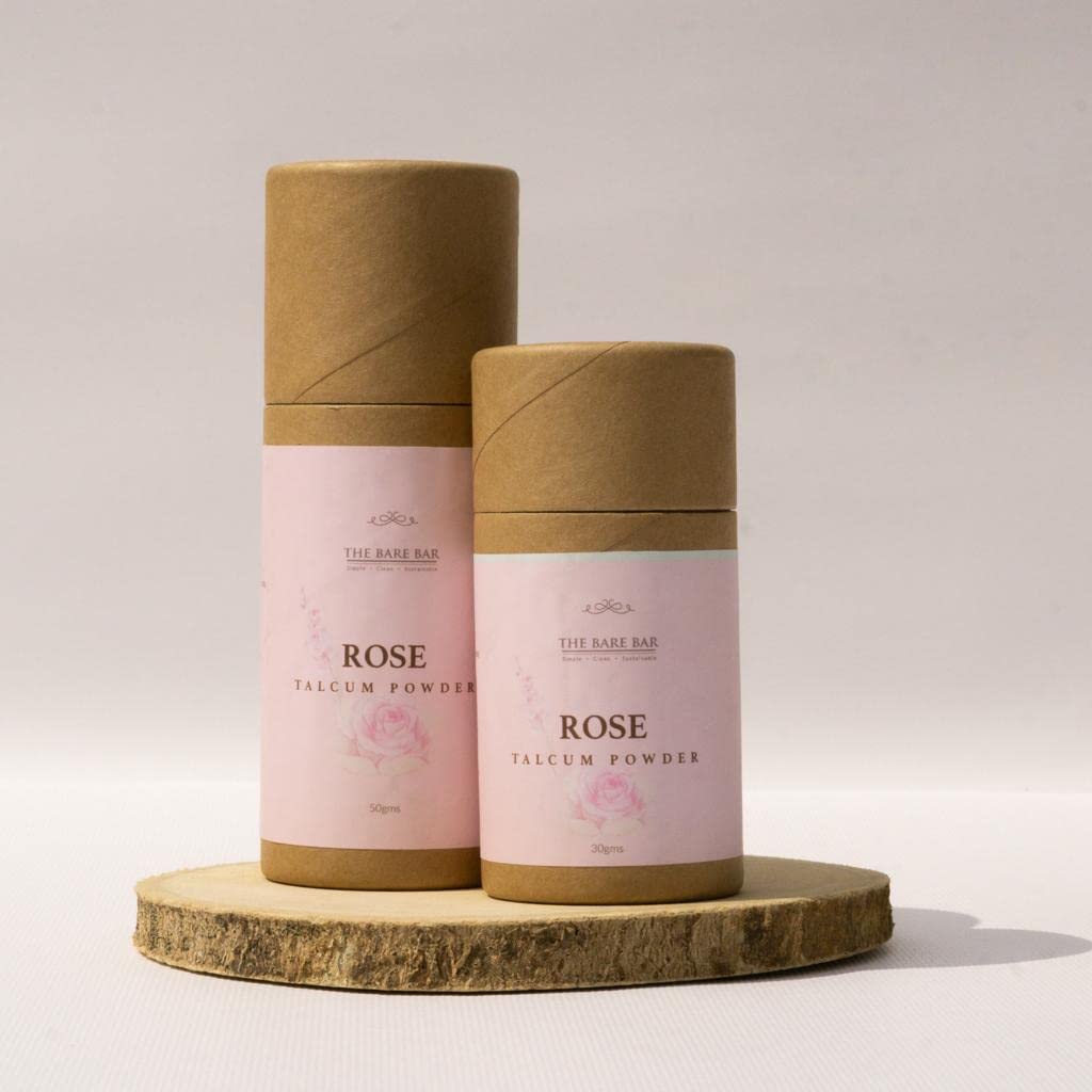 The Bare Bar Rose Body Powder - 30gm | Talcum-Free Natural Skin Care Powder with Rose Fragrance | Anti-Fungal, Soothing & Drying Dusting Powder for Men & Women | Perfect for Post-Shower, Gym & Summer Use