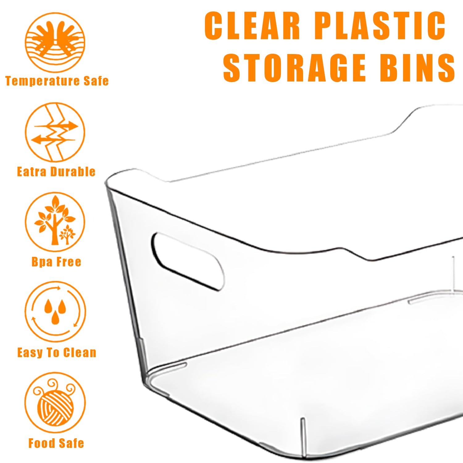 4-Pack Clear Plastic Storage Bins with Handles - Stackable Kitchen & Pantry Organizers for Cabinets, Shelves, Freezer & Fridge - Perfect for Food Storage, Home Organization & Closet Decluttering
