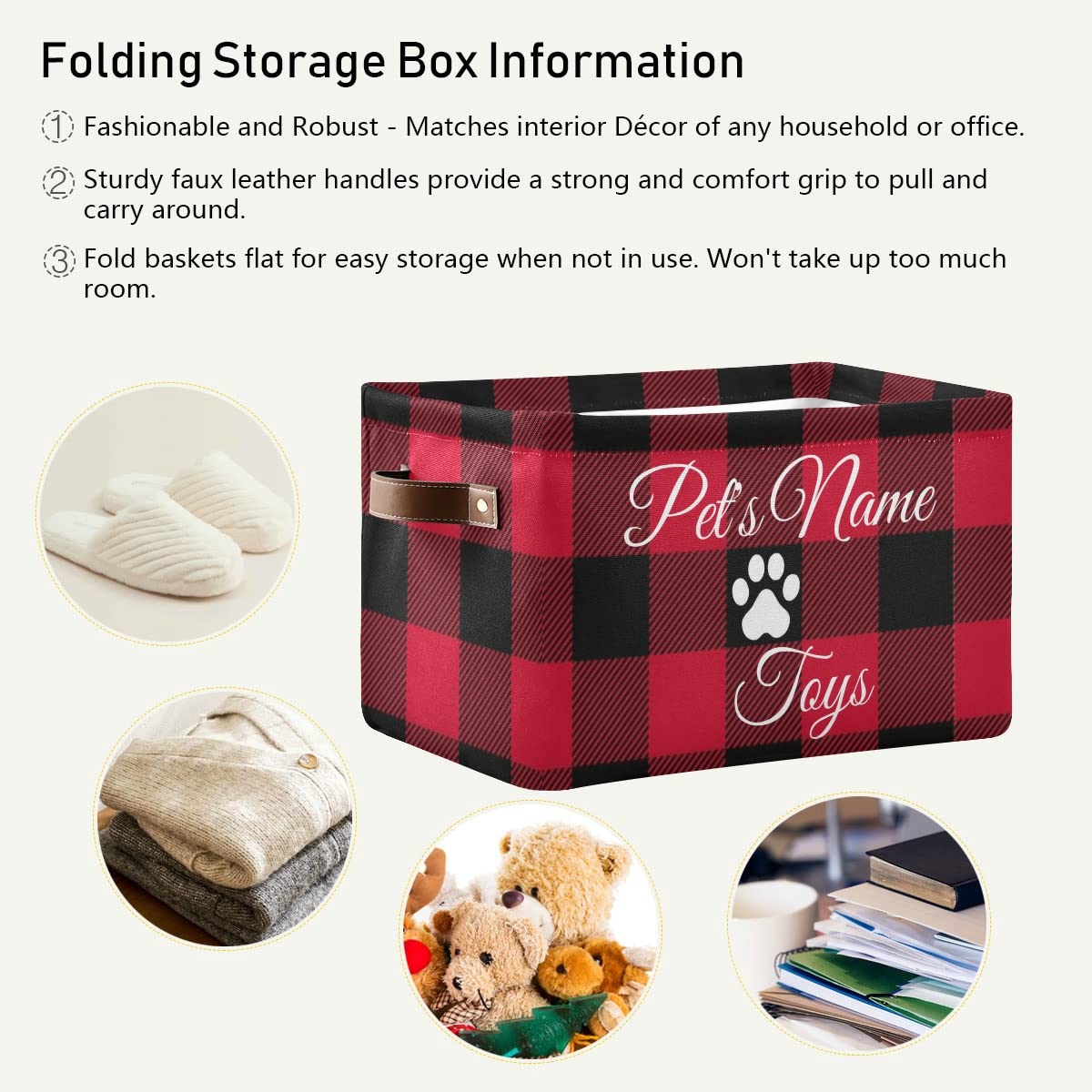 Personalized Buffalo Plaid Dog Toy Basket - Custom Monogram Pet Toy Bin & Storage Organizer for Dogs | Perfect for Pet Playrooms, Living Rooms & Bedrooms