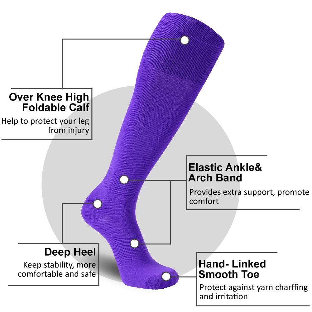 FOOTPLUS Unisex Baseball Softball Socks - Over Knee High Sports Socks for Rugby, Soccer & Homecoming - Breathable Athletic Socks for Men & Women - Perfect for Games, Practice & School Events