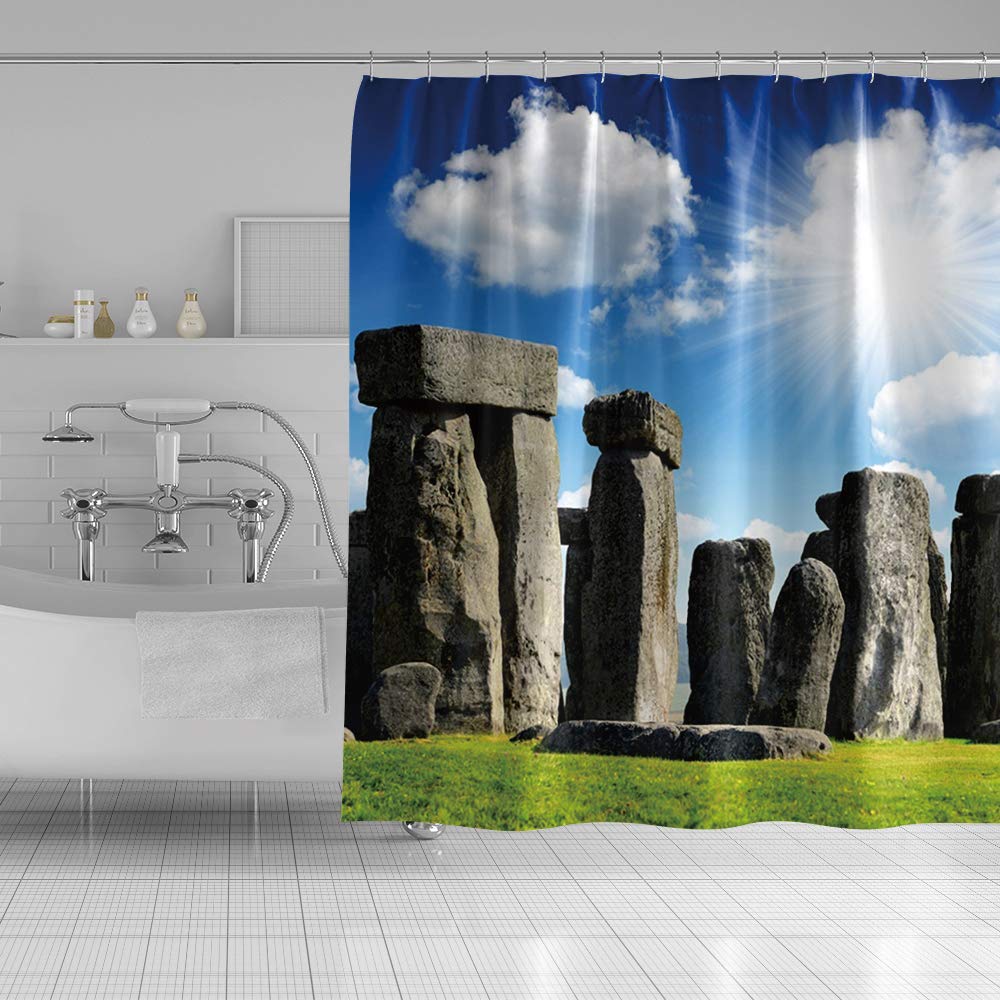 Stonehenge UK Famous Scenic Spot Polyester Shower Curtain with Hooks - Waterproof Bathroom Decor 59x59 Inches - Perfect for Vintage & Travel Theme Bathroom Design