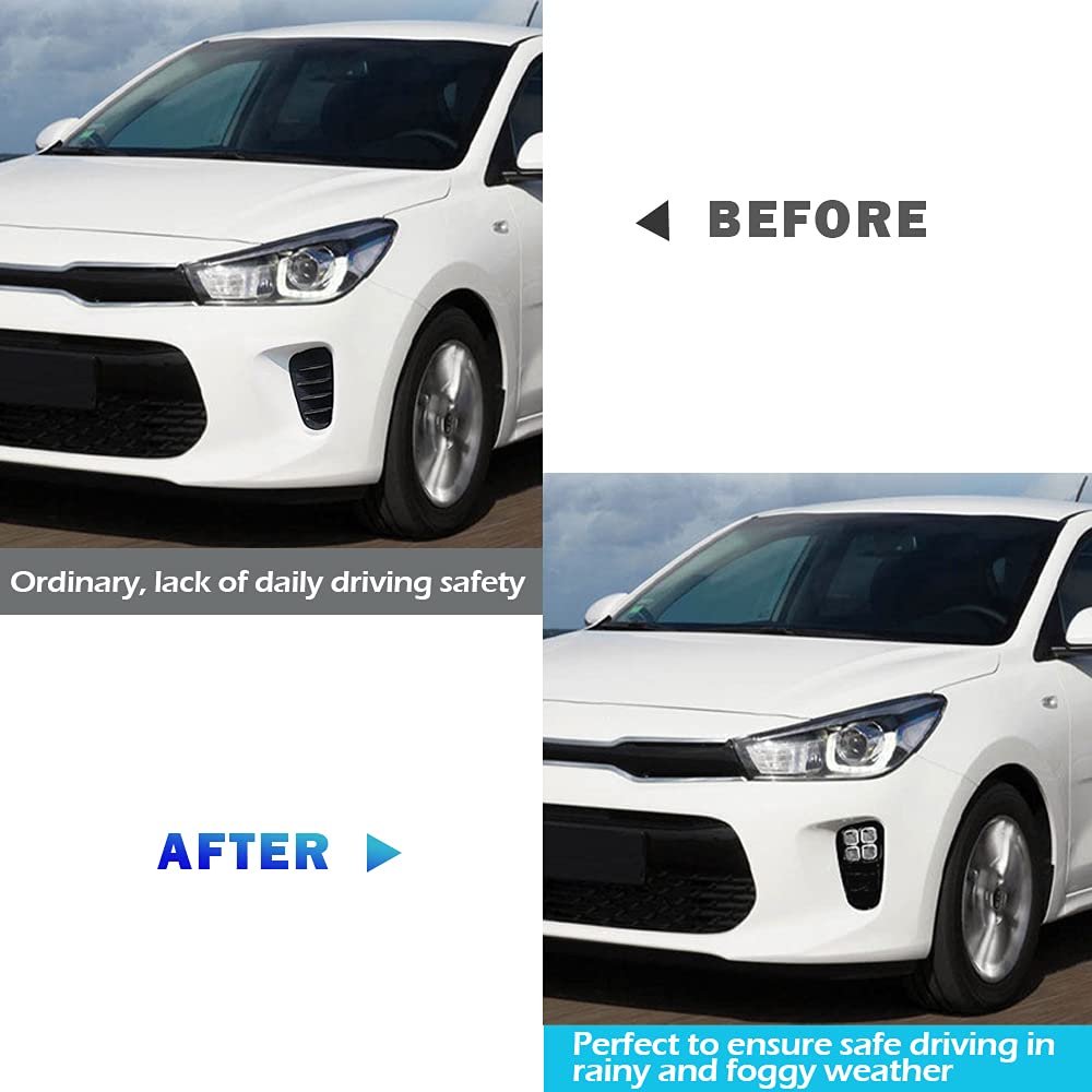 2018-2020 KIA Rio LED Daytime Running Lights & Fog Lights Kit - 4-Eye Bright White DRLs with Wiring Harness & Switch | Enhanced Visibility & Safety for Night Driving & Bad Weather