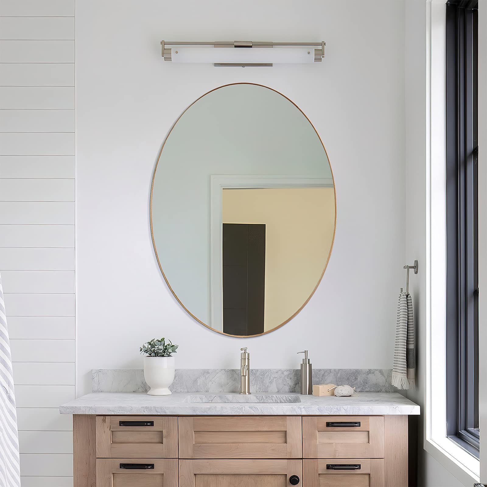 Clavie 24x36 Inch Oval Wall Mirror - Stainless Steel Gold Framed Bathroom Vanity Mirror for Living Room, Bedroom, Entryway & More - Perfect for Makeup, Decor & Small Spaces