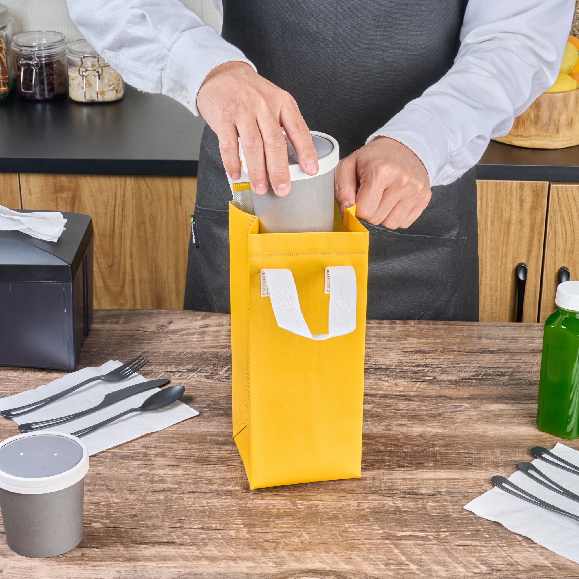 Yellow Insulated Take Out Bag - Tamper Evident Food Delivery Bags (4.75