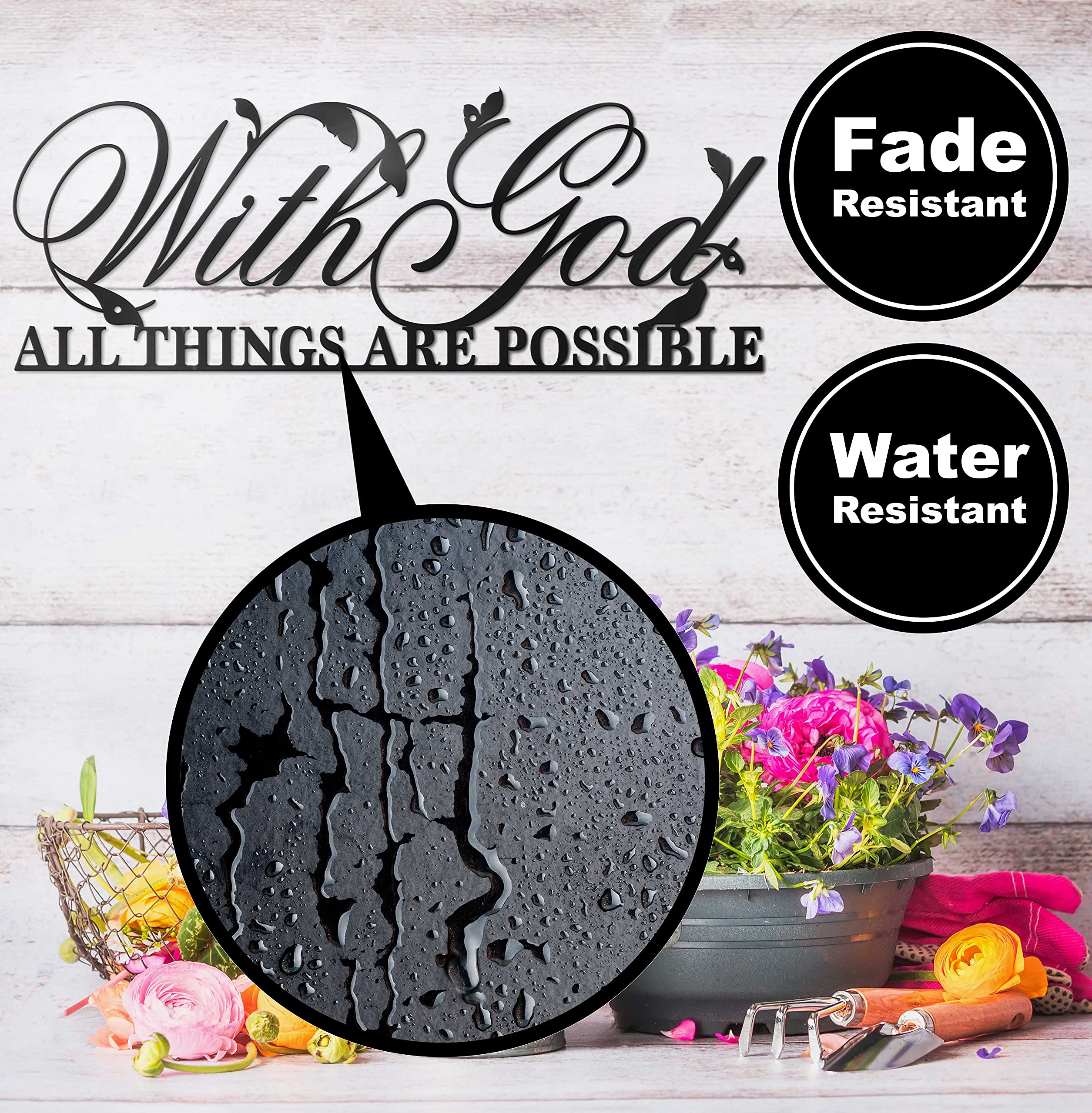 Vivegate 'With God All Things Are Possible' Metal Wall Art - 18x12 Inch Religious Scripture Sign, Christian Bible Verse Decor, Inspirational Home & Office Wall Hanging (Perfect for Living Room, Bedroom, Church Gift)