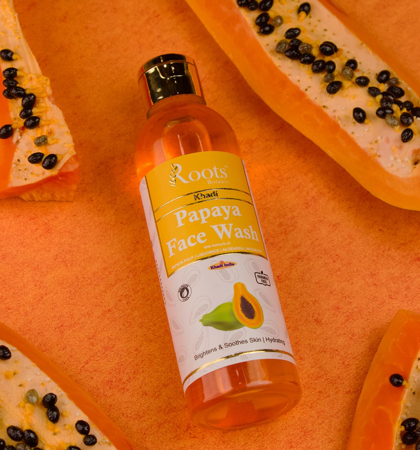 Roots Botanix Papaya Face Wash for Glowing Skin - Brightening & De-Tan Cleanser | Anti-Pollution & Pimple Control | Gentle Liquid Soap (200ml, Pack of 2) | Perfect for Daily Skincare Routine & Travel Essentials