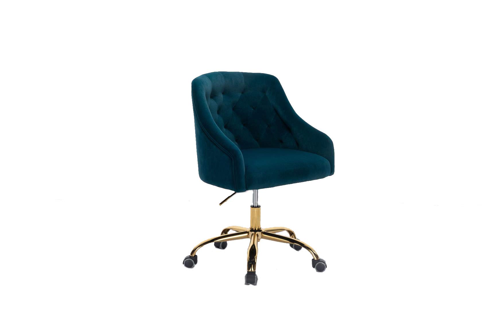 Velvet Swivel Desk Chair with Wheels for Home Office & Vanity - Dark Blue