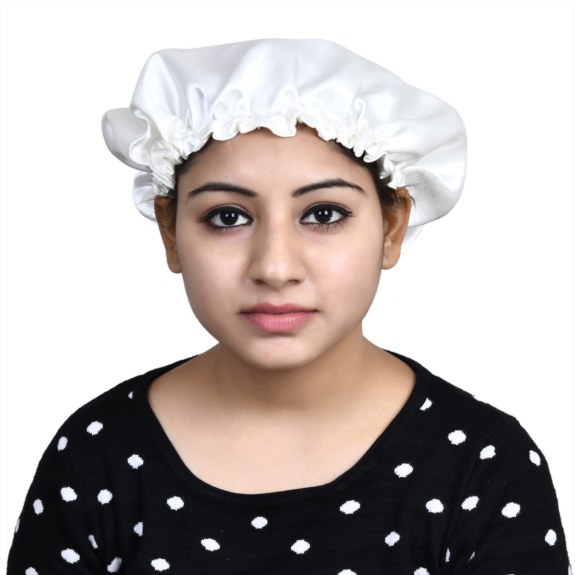 Matkooz Satin Silk Premium Sleeping Cap for Women - Double Layered Stretchable Hair Bonnet with Scrunchies Set - Adjustable for All Head Sizes - Perfect for Nighttime Hair Protection & Travel