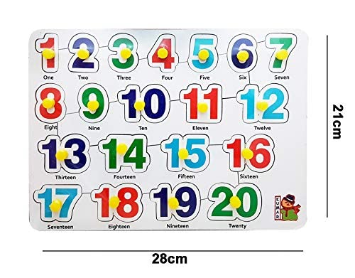 Educational Wooden Puzzle Board for Kids - Numbers (Big) with Knobs, 10 Variants, 28x21cm - Perfect for Preschool Learning & Montessori Activities