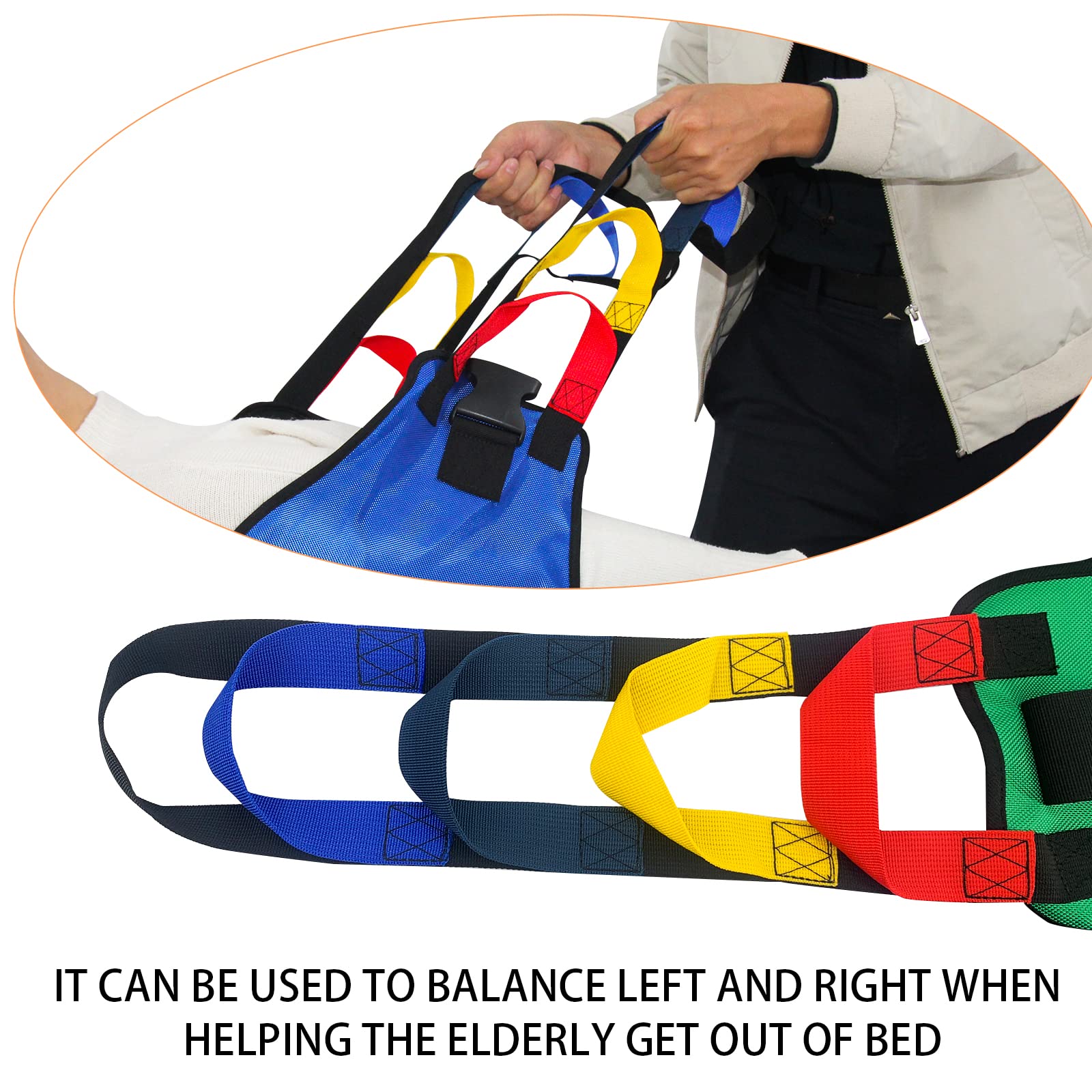 **KkaFFe Multi-Handle Transfer Sling for Elderly & Disabled - Nursing Lift Assist Belt with Safety Handles - Blue Mobility Aid for Safe Patient Transfer at Home or Hospital**