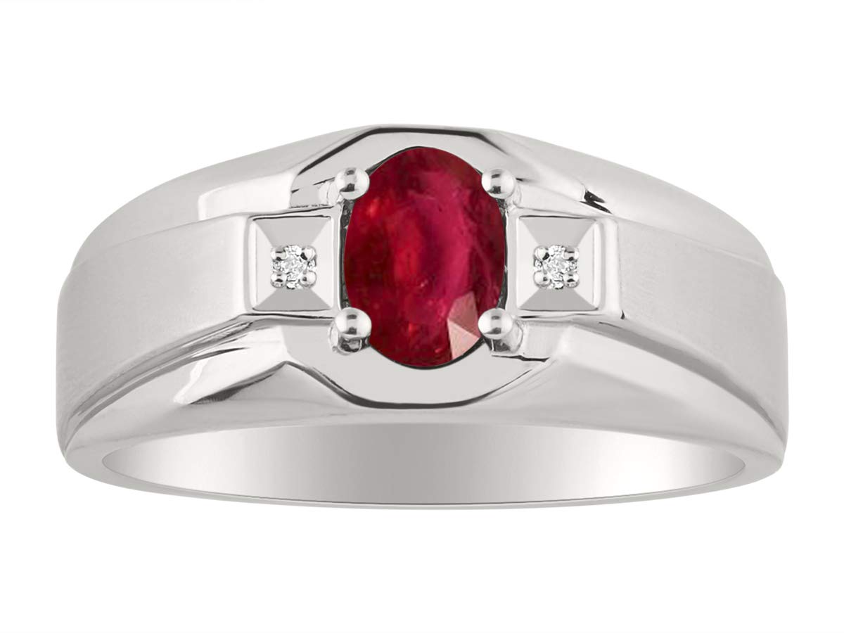 RYLOS Sterling Silver Men's Rings with 7X5MM Oval Gemstone & Genuine Diamond - Birthstone Rings for Men in Sizes 8-13 | Elegant Jewelry Gift for Anniversary, Wedding, or Special Occasion