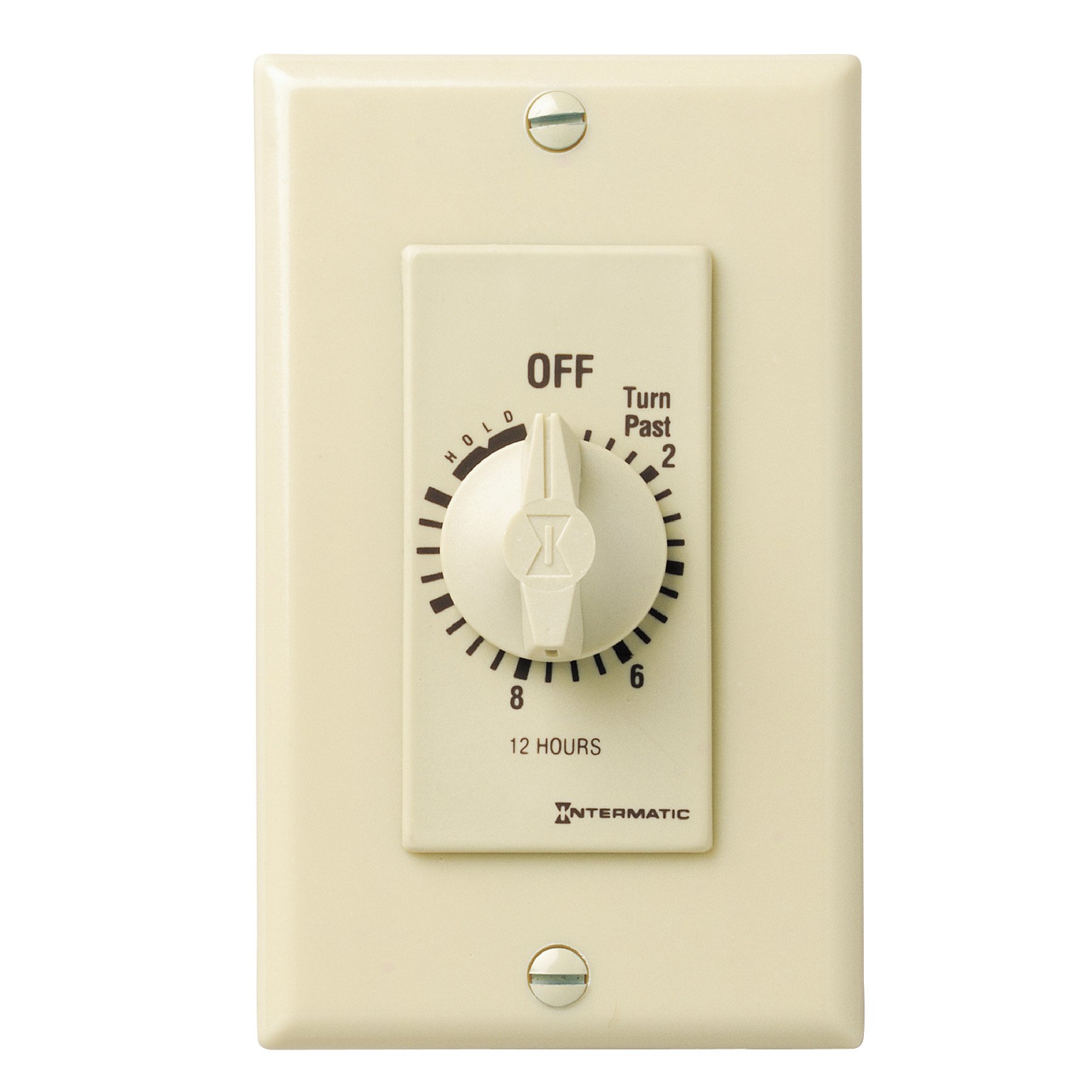 Intermatic FD12HH 12-Hour Spring-Loaded Automatic Wall Timer for Fans & Lights with Hold Function, Ivory - Perfect for Home, Office & Outdoor Lighting Control