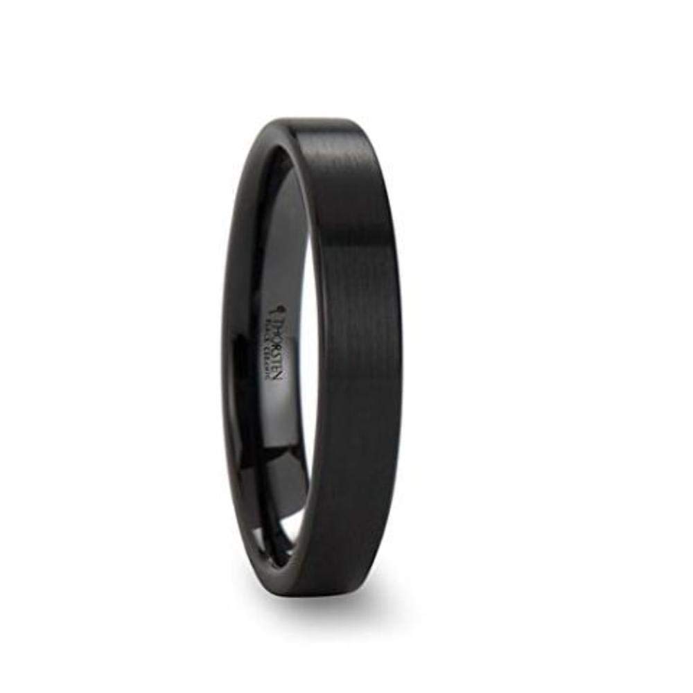 DRAKON Black Ceramic Wedding Band - 6mm Wide Brushed Finish Pipe Cut Ring with Custom Inside Engraving - Perfect for Men's Wedding, Anniversary, and Engagement Rings