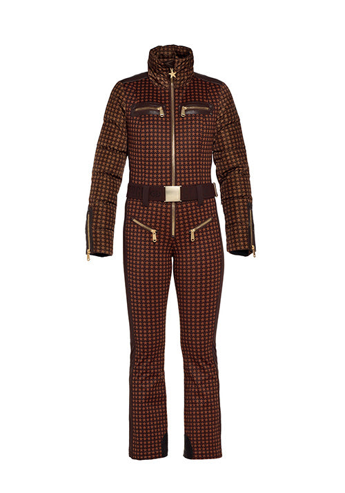 Goldbergh Starstruck Ski Jumpsuit for Women - Waterproof Winter Snowsuit, Thermal Insulated Dark Brown Ski Suit - Perfect for Skiing, Snowboarding & Winter Sports