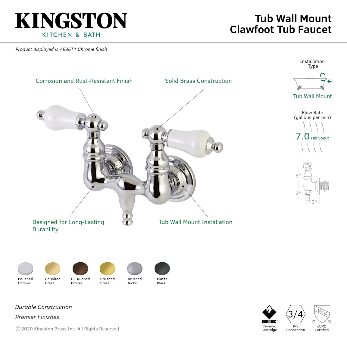Vintage AE35T5 Two-Handle Wall Mount Clawfoot Tub Faucet in Oil Rubbed Bronze - Perfect for Bathroom Renovation & Antique Style Decor