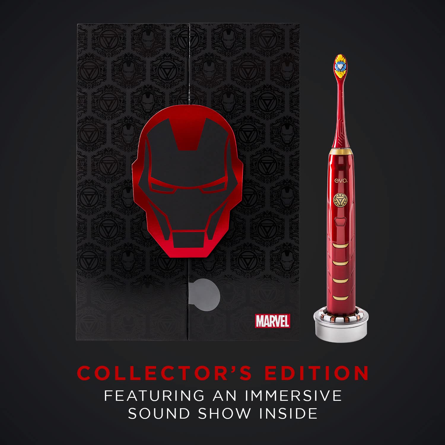 IRM-1 Iron Man Rechargeable Sonic Electric Toothbrush for Adults - Marvel Superhero Toothbrush with 2-Minute Timer, 4 Replacement Brush Heads & USB Charger - Perfect for Travel, Home Use & Gifts for Marvel Fans