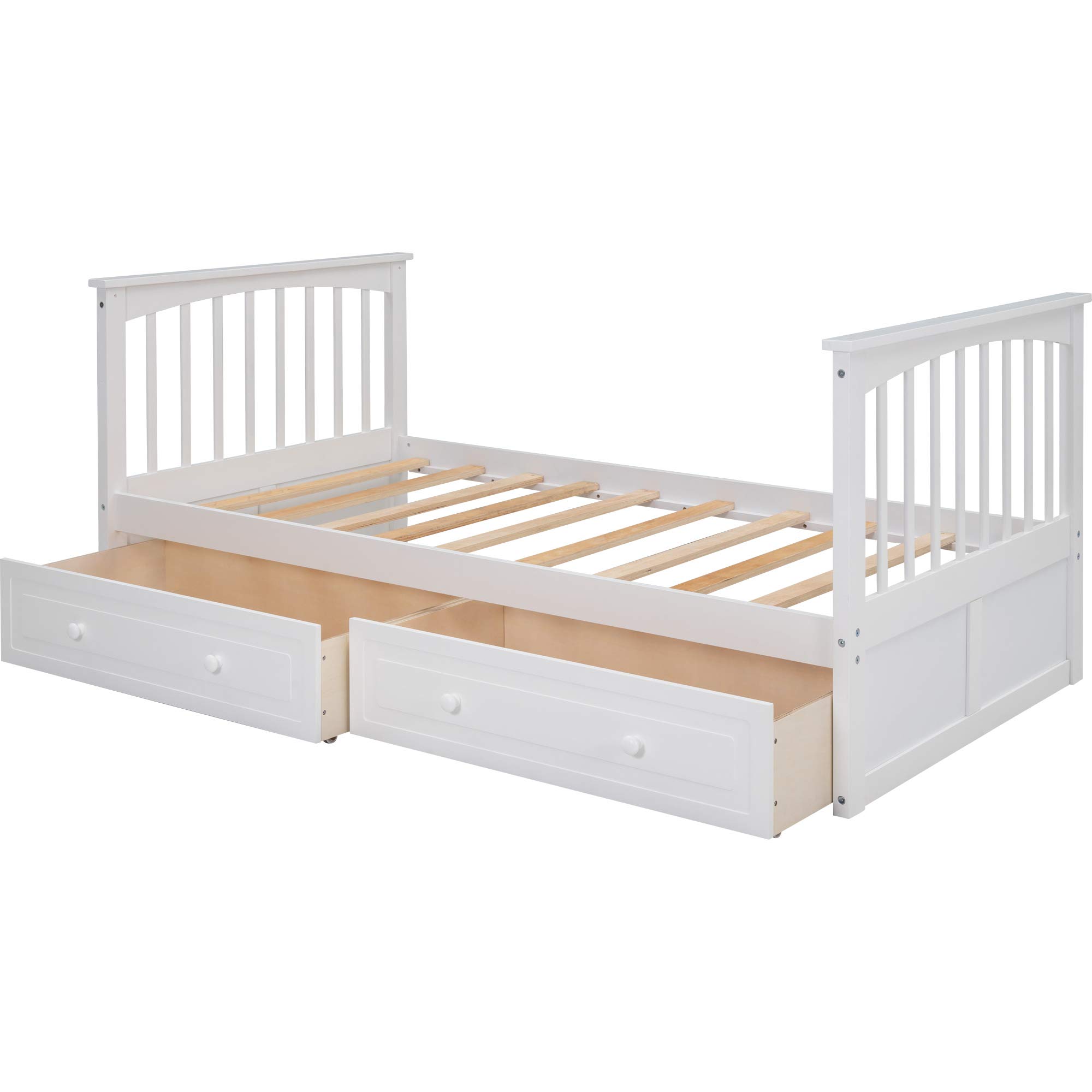 Convertible Twin Over Twin Solid Wood Bunk Bed with 2 Storage Drawers - Transforms into Two Twin Daybeds - No Box Spring Required (White) - Perfect for Kids' Bedrooms, Guest Rooms & Space-Saving Solutions
