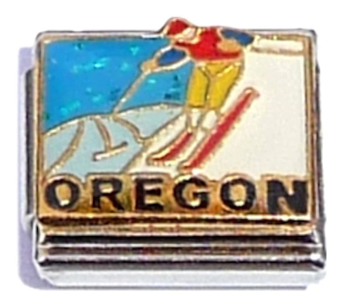Oregon Man Skiing Italian Charm Bracelet - Stylish Adjustable Beaded Bracelet for Men & Women - Perfect for Outdoor Adventures, Travel & Gifting