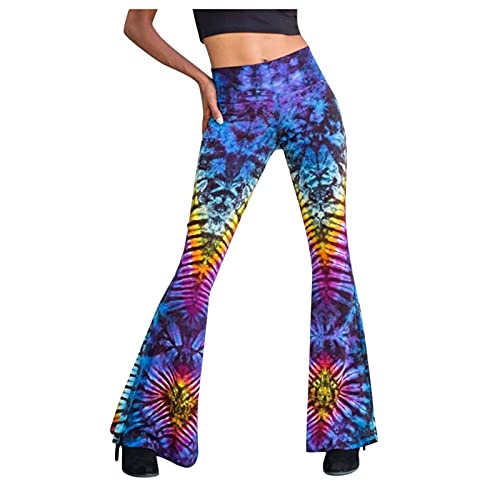 Women's Casual Tie-Dyed Flare Leg Pants with Striped Print - Full Length Skinny Pants for Warmth (Multicolor, Size L) | Perfect for Everyday Wear, Office Outfits & Boho Fashion Styles