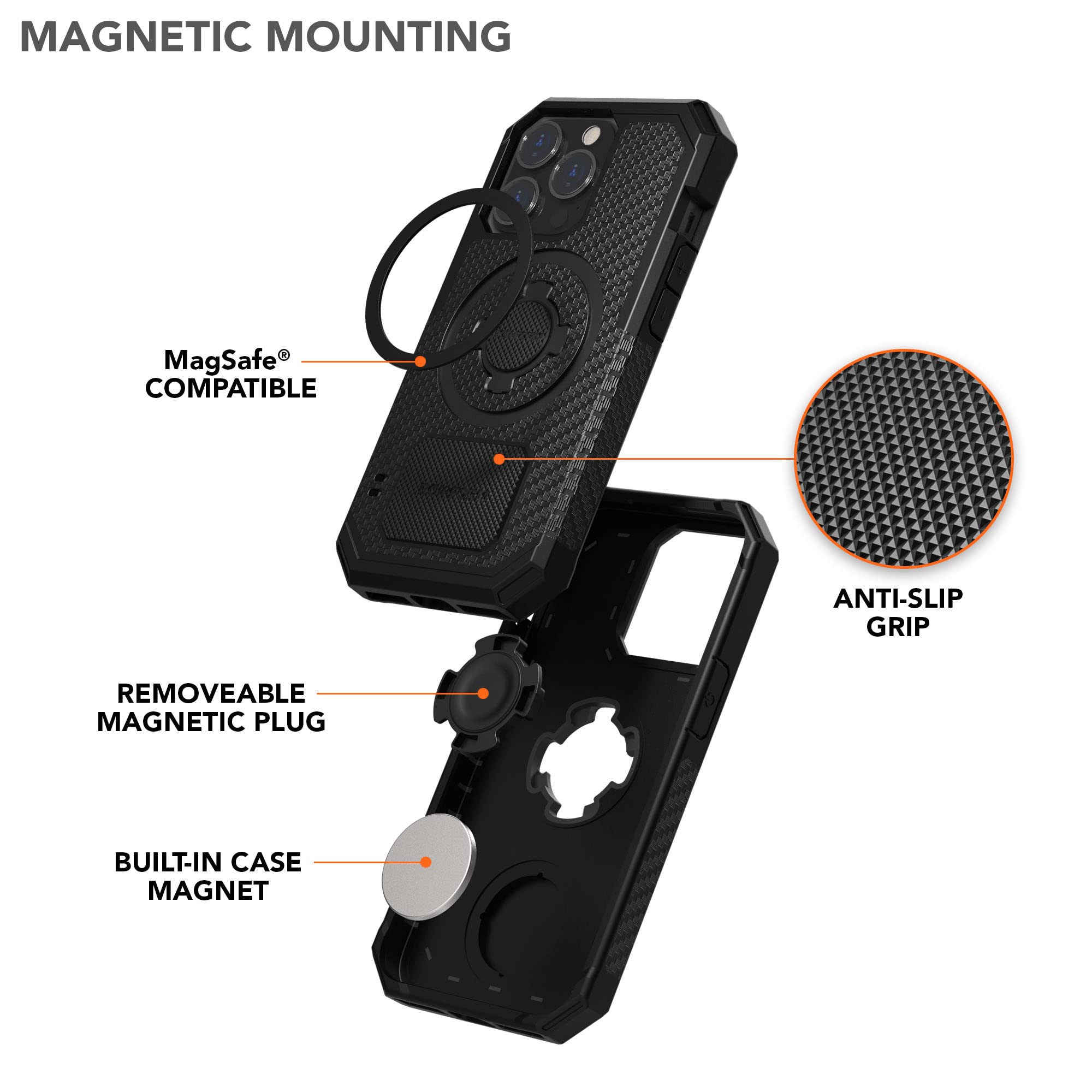 Rokform Rugged Series iPhone 13 Pro Case - Dual Magnet & MagSafe Compatible Protective Cover with RokLock Twist Lock, Drop Tested Armor (Black) - Perfect for Outdoor Adventures & Daily Protection