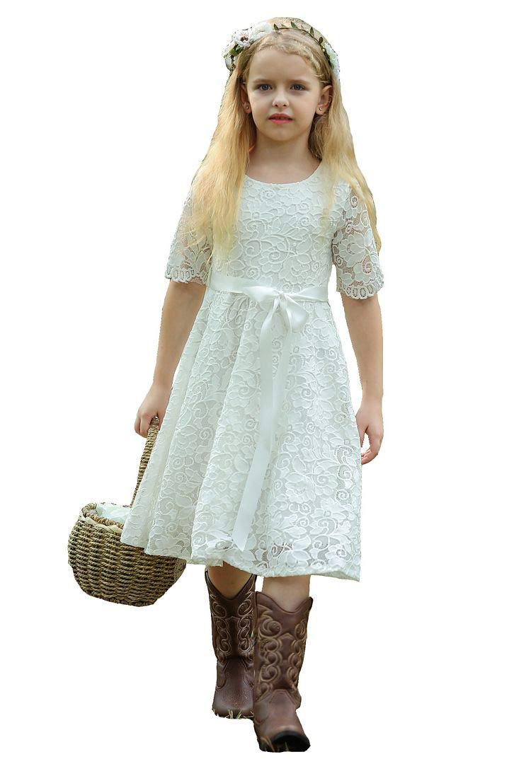 Vintage Lace Flower Girl Dress - Elegant White Princess Party Gown for Weddings, Baptisms & Special Occasions