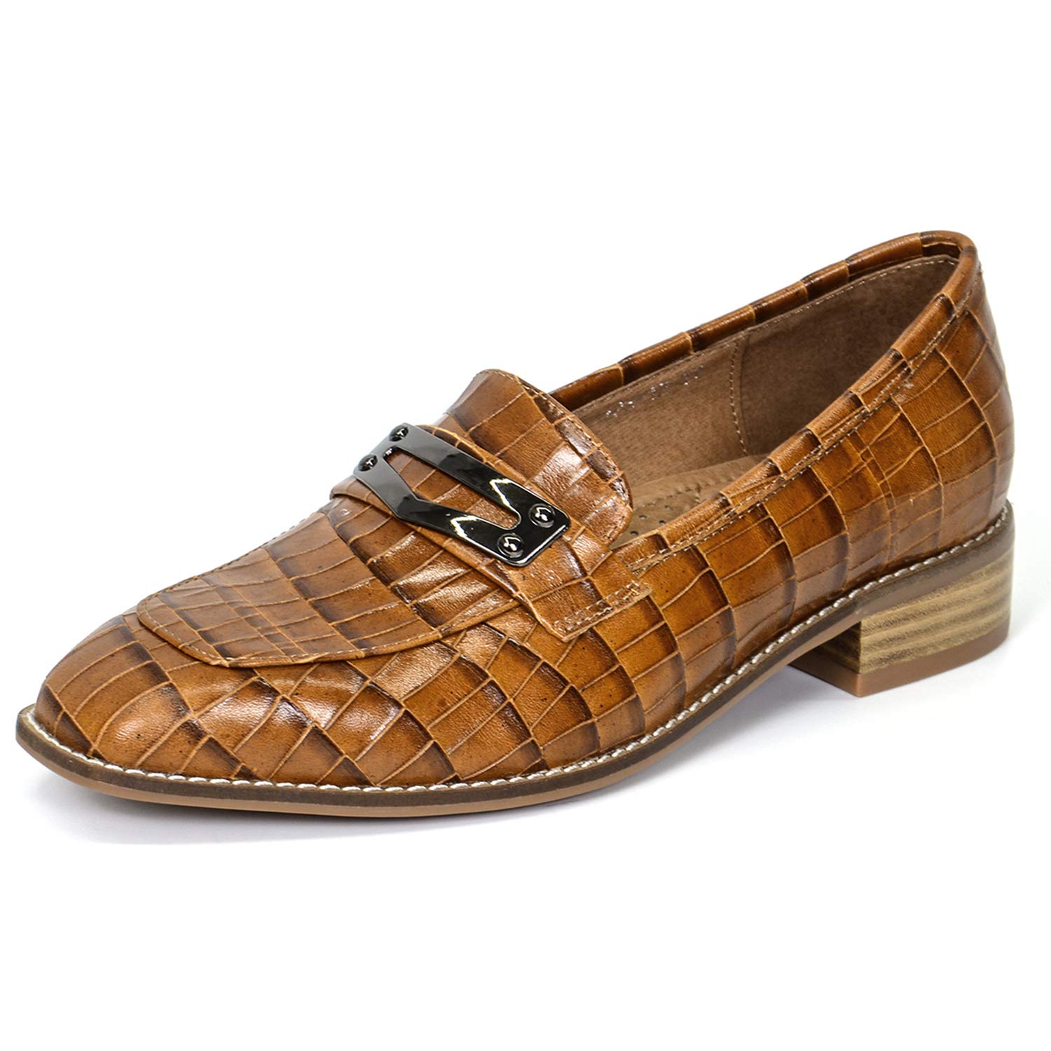 Women's Leather Penny Loafers - Square Toe Slip-On Flat Shoes for Office, Work & Casual Dress | Comfortable & Stylish for Everyday Wear, Business Meetings & Social Events