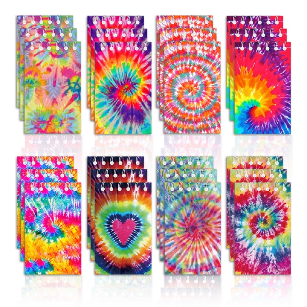 24-Piece Mini Tie-Dye Notepads Set - Pastel Spiral Pocket Notebooks for Art Party, Birthday Supplies & School Notes (8 Fun Designs) | Perfect for Journaling, Gift Giving & DIY Crafts