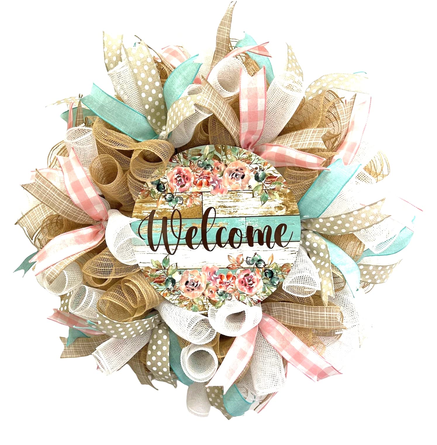 Farmhouse Welcome Wreath with Rustic Floral Design - Everyday Door Hanger Decor with Burlap Bow - Perfect for Front Door, Porch, Entryway & Seasonal Home Decor