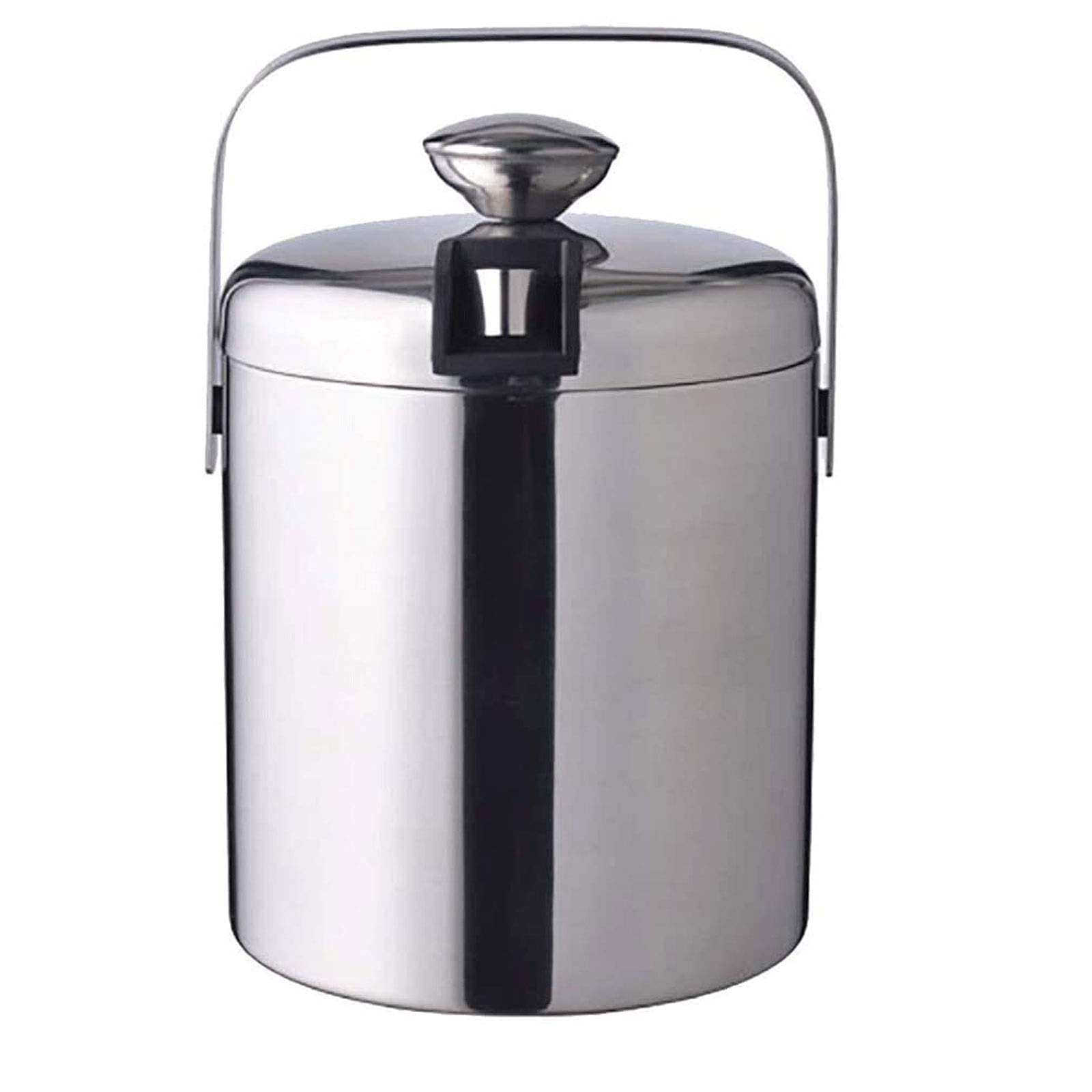 FMOGE 1.3L Stainless Steel Double-Layer Ice Bucket with Lid & Tongs - Portable Champagne & Beer Cooler for Parties, Weddings, Bars, and Outdoor Events