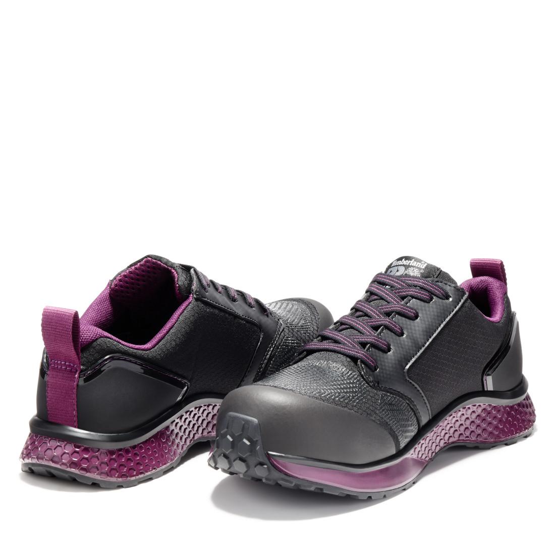Reaxion Women's Composite Toe Work Shoes - Black & Purple Safety Boots for Construction, Warehouse & Industrial Work
