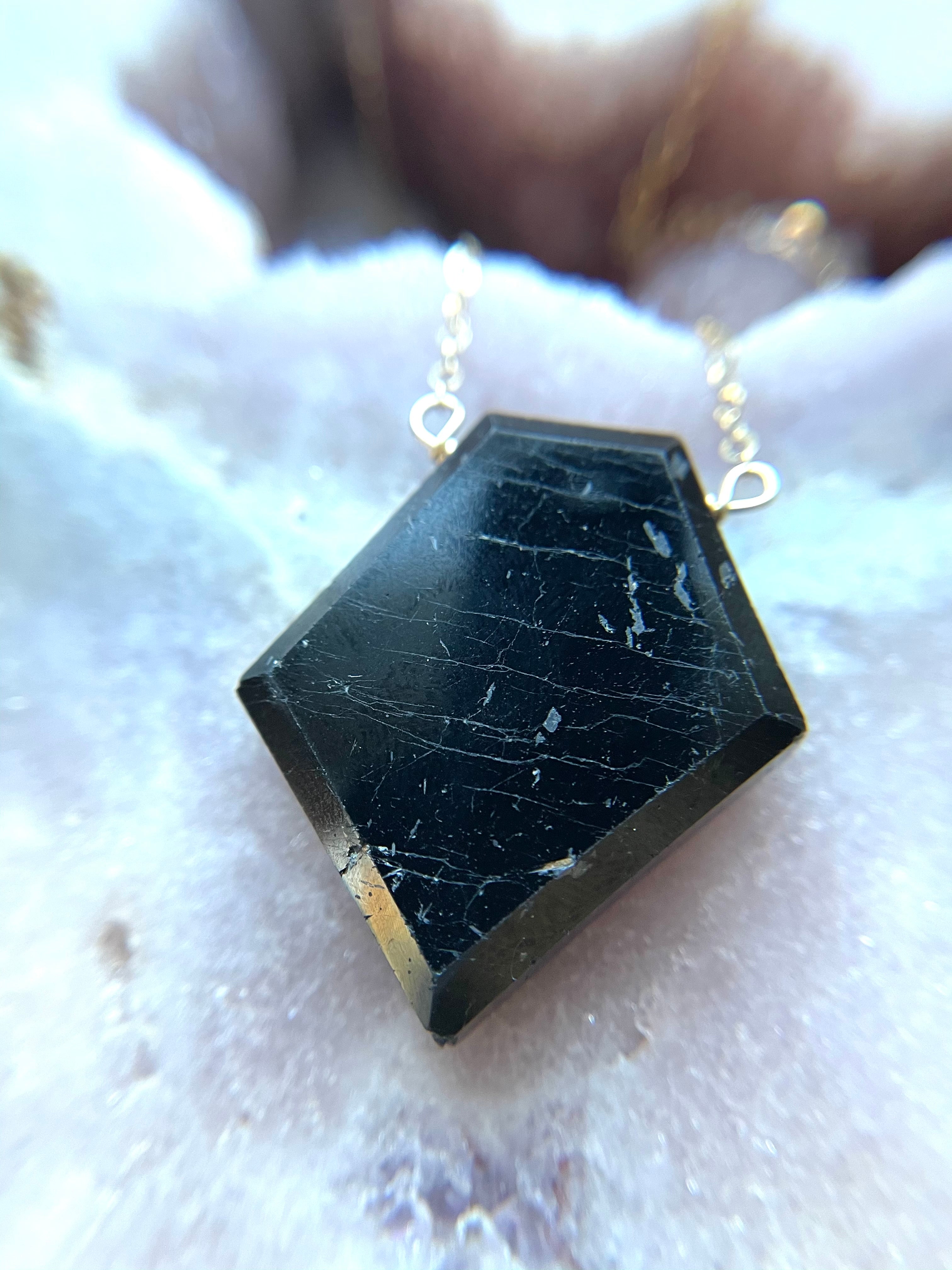 Large Black Tourmaline Shield Plate Necklace - Empath Protection Jewelry for Energy Cleansing & Spiritual Healing | Perfect for Meditation, Reiki, and Daily Wear