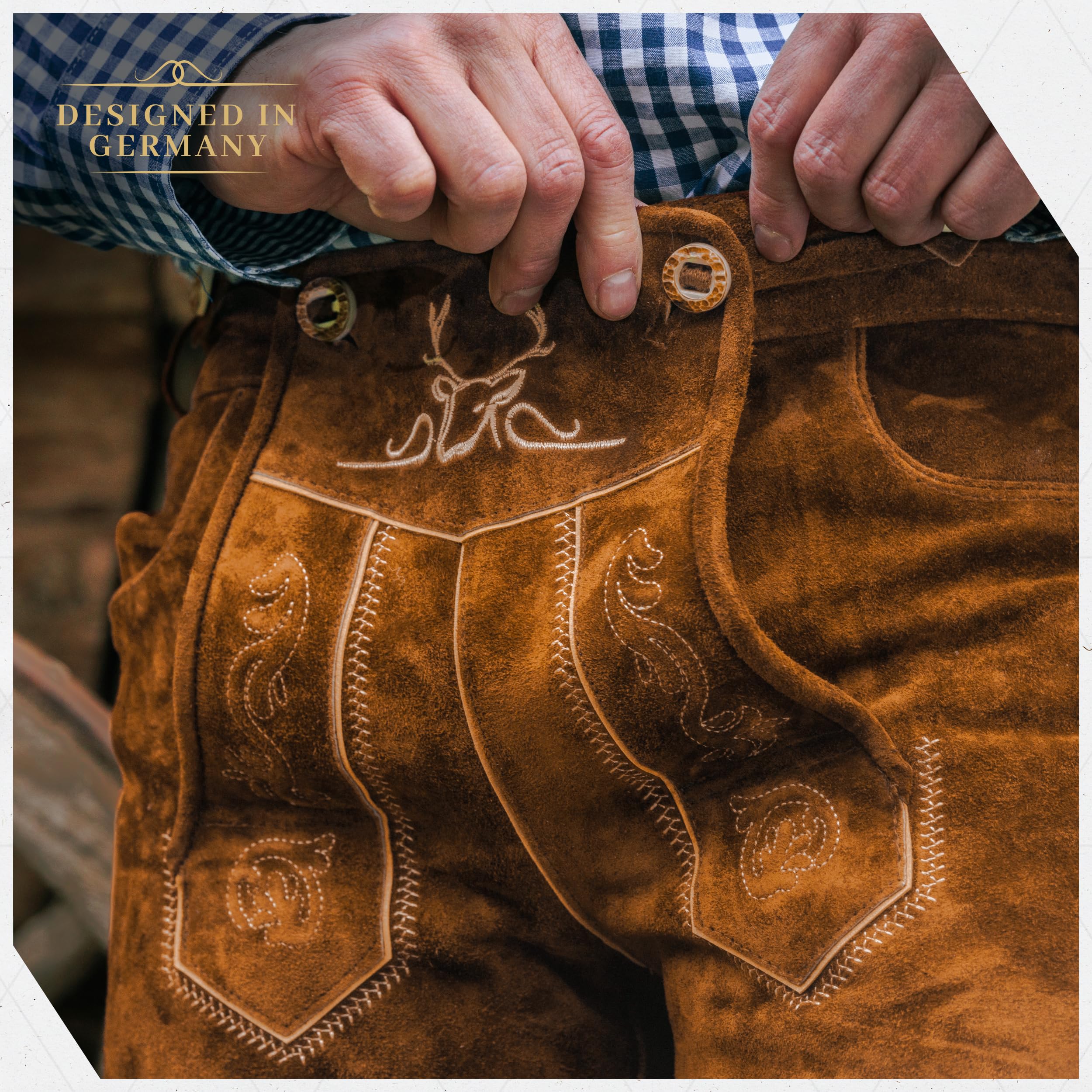 Authentic German Lederhosen for Men - Genuine Leather Bavarian Trachten Shorts, Light Brown Oktoberfest Costume | Perfect for Oktoberfest, Beer Festivals, Cultural Events & Bavarian Themed Parties