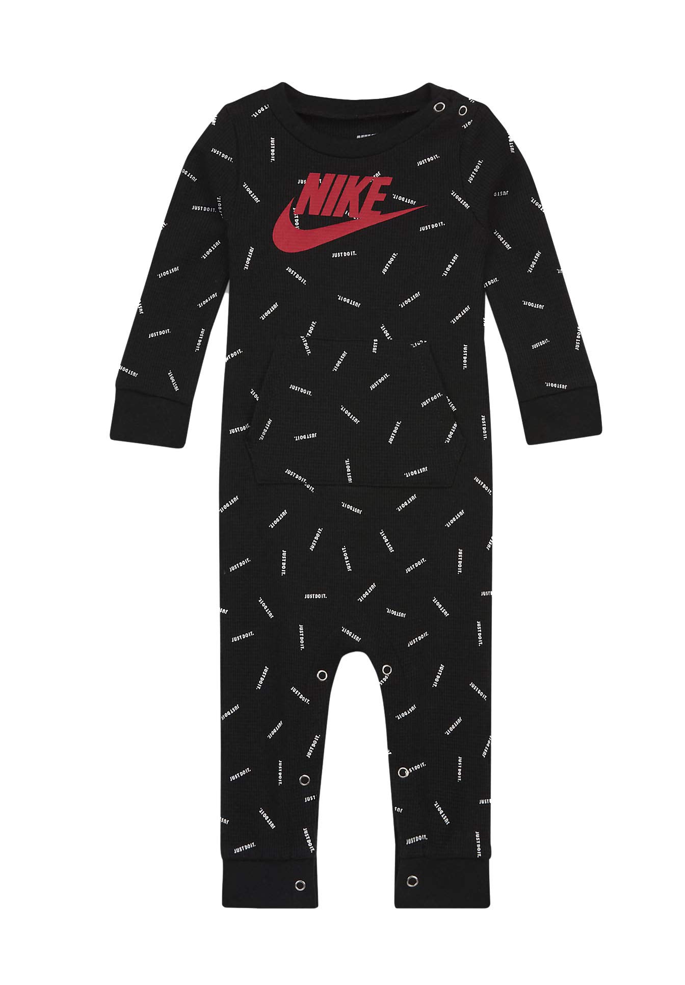 Nike Baby's Graphic Waffle Thermal Long Sleeve Coverall - Black/Red (56F742-023) - 3 Months - Warm Winter Outfit for Infants & Toddlers - Perfect for Cold Weather, Outdoor Play & Family Photos