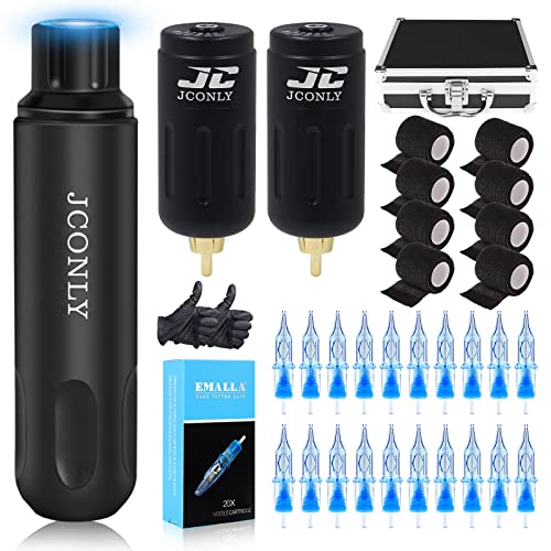 Jconly Rotary Machine Pen Kit - FANT Wireless Tattoo Pen Machine with 2Pcs Wireless Battery, 20 Cartridges & 8 Grip Tapes | Professional Tattoo Equipment for Artists & Beginners | Perfect for Home Studio & Tattoo Shops