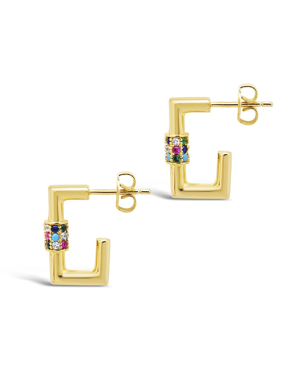 CZ Stud Square Carabiner Clip Huggie Hoops - Trendy Earrings for Women, Girls | Everyday Wear, Party, Gift, Fashion Accessory