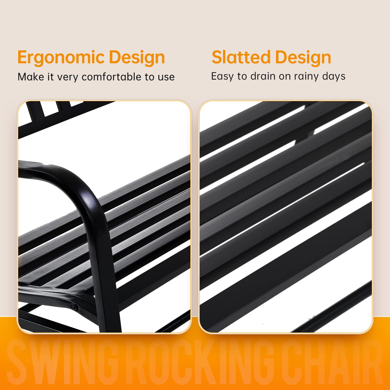 Metal Patio Glider Bench - Outdoor Swing Rocking Chair for Garden, Porch & Yard - Weather-Resistant Black Steel Glider Seat - Perfect for Relaxing, Lounging & Enjoying Nature