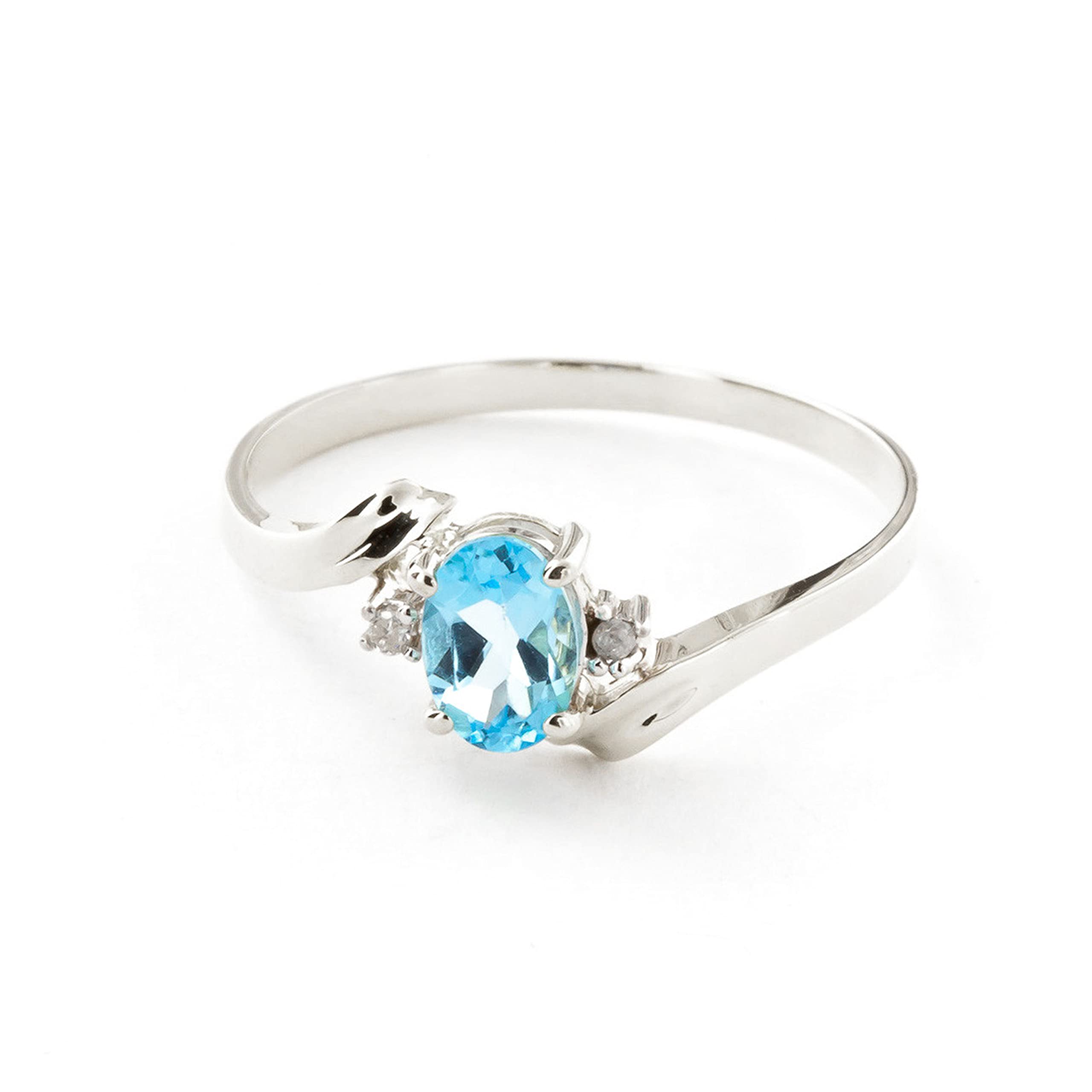 14k Solid White Gold Ring with 0.46 Carat Natural Diamonds & Oval Blue Topaz - Elegant Galaxy Gold GG Jewelry for Engagement, Anniversary & Special Occasions