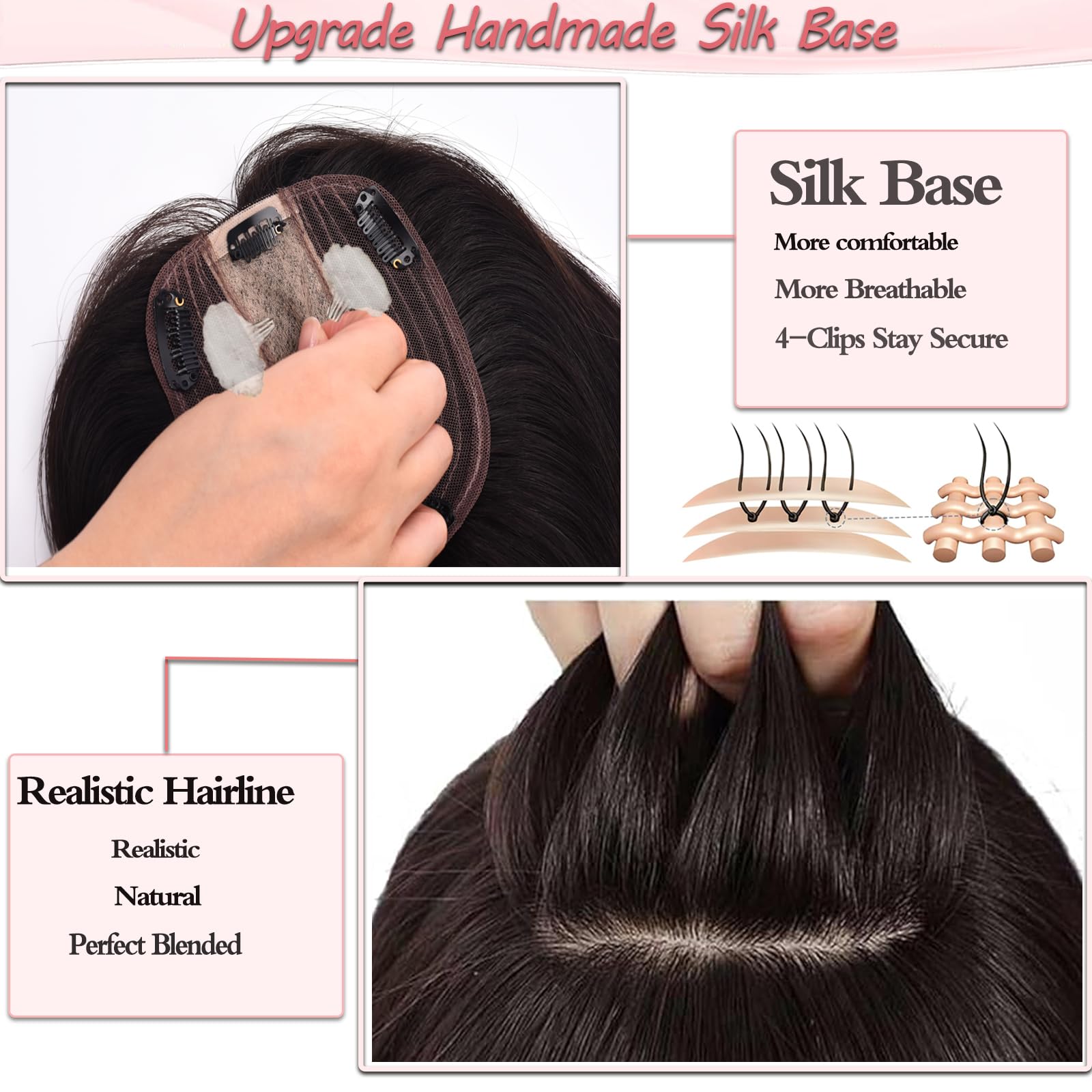 Premium Real Human Hair Toppers for Women - Silk Base Remy Hair Wiglets for Thinning Hair | Clip-In Hair Extensions No Bangs | Perfect for Daily Wear, Special Occasions & Hair Volume Enhancement