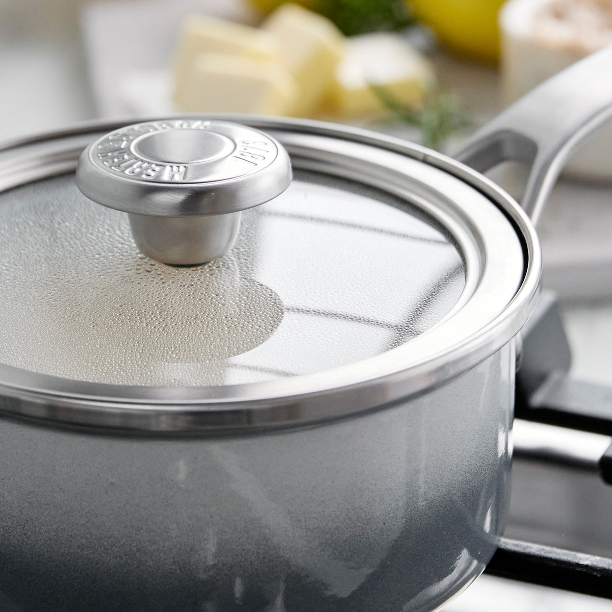 Premium Merten & Storck 1.5 Quart Enameled Steel Saucepan with Lid - Cloud Gray | Durable Cookware for Sauces, Soups & Simmering | Perfect for Stovetop & Oven Use