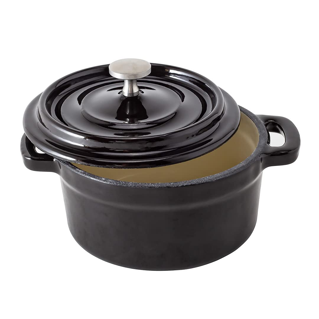 8 oz Mini Casserole Dish with Lid - Enameled Black Cast Iron Dutch Oven for Baking, Braising & Roasting | Perfect for Individual Servings, French Onion Soup & Crème Brûlée | Heavy-Duty Restaurantware Cocotte