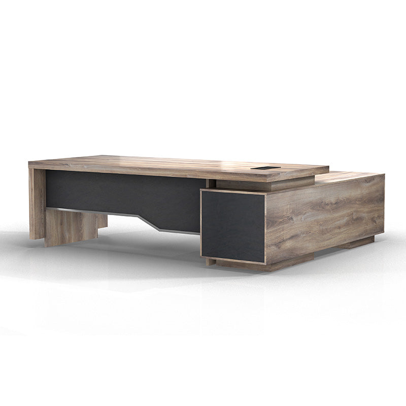 Premium LARKIN Executive Office Desk with Left Return - 2.4M Warm Oak & Black Finish - Perfect for Home Office, Corporate Workspace & Modern Business Environments