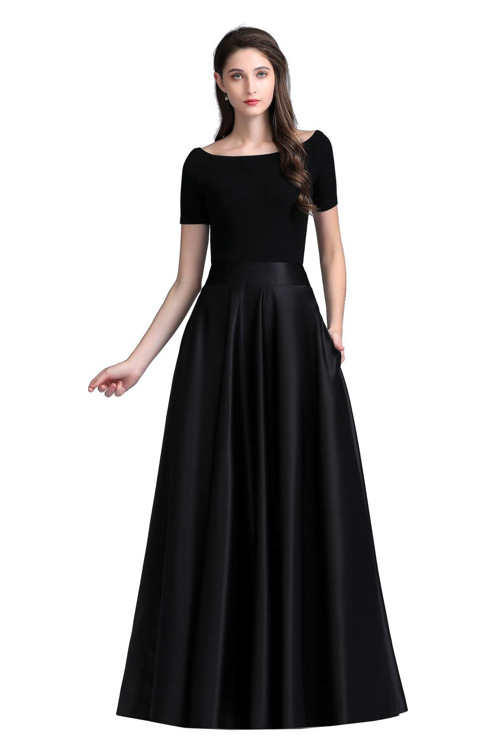 Elegant Women's Long Satin Maxi Skirt - High Waist Floor Length Formal Prom Party Skirt with Pockets | Perfect for Weddings, Evening Events & Special Occasions