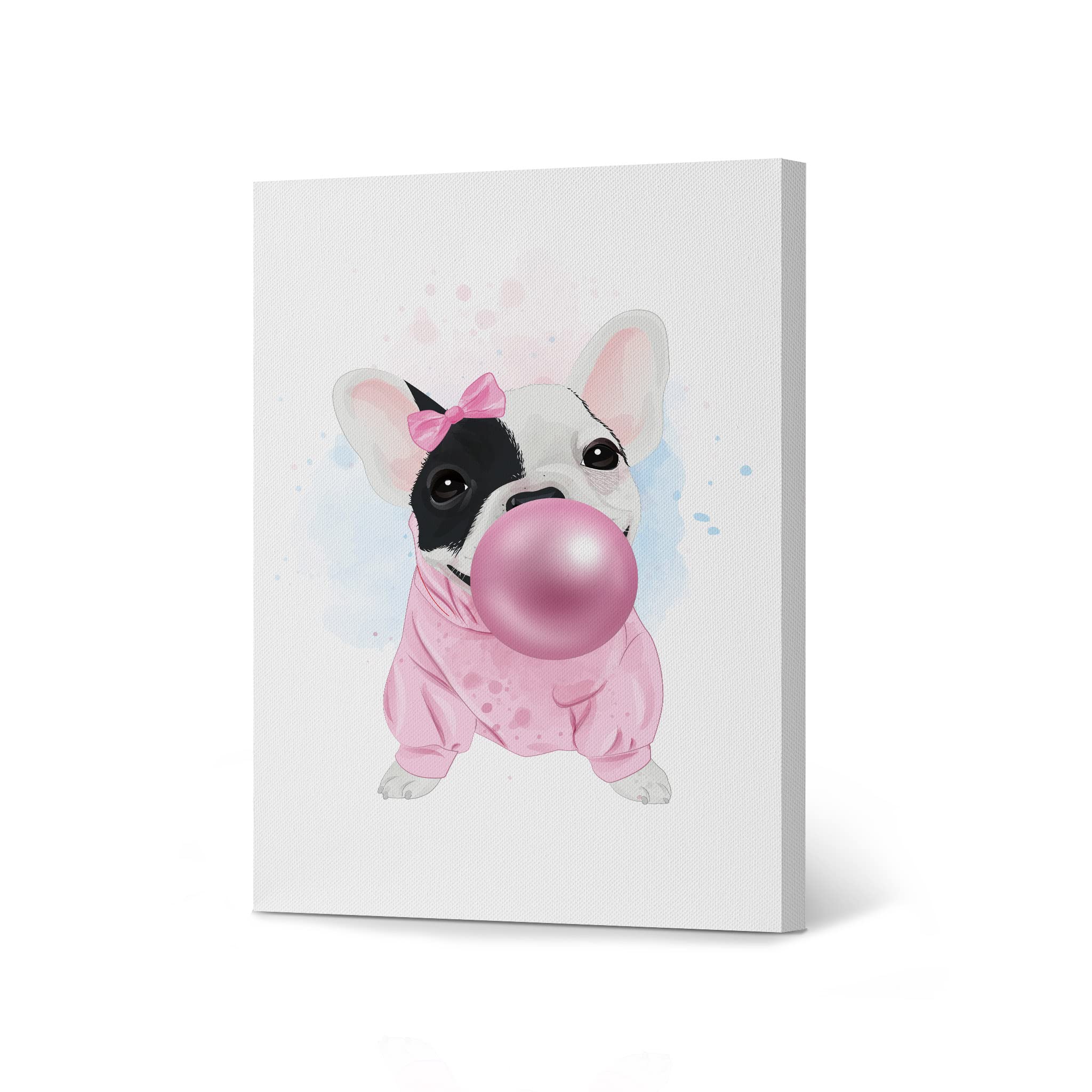 French Bulldog Pop Art Canvas Print - Pink Bubble Gum Portrait, Dog Lover Gift, 40x30 Inch Wall Decor for Living Room, Kids Bedroom & Nursery | HB Art Design