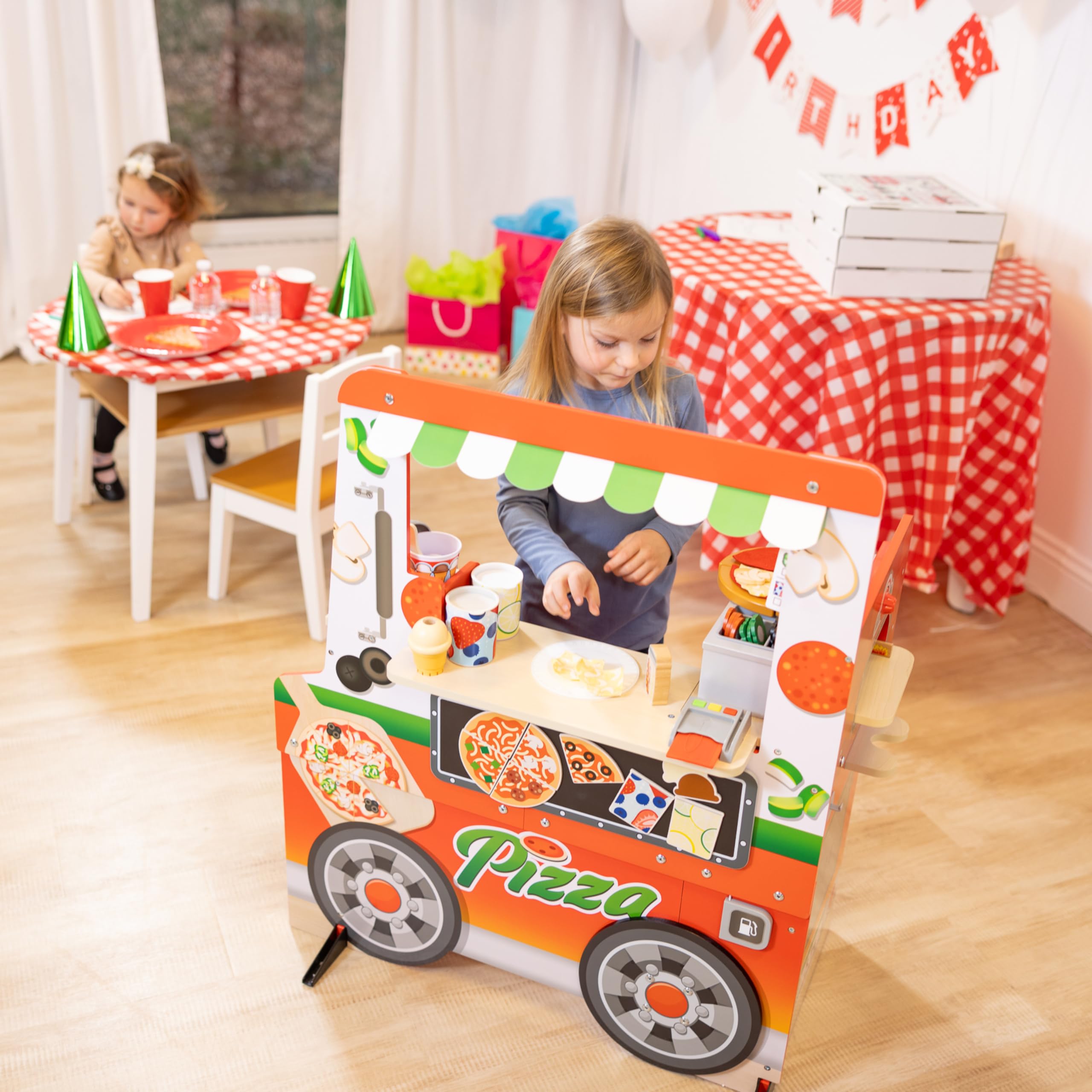 Melissa & Doug Wooden Pizza Food Truck Playset with 30+ Play Food Pieces - Pretend Play Kitchen Toy for Kids Ages 3+ - Perfect for Imaginative Play, Birthday Gifts & Preschool Learning Activities