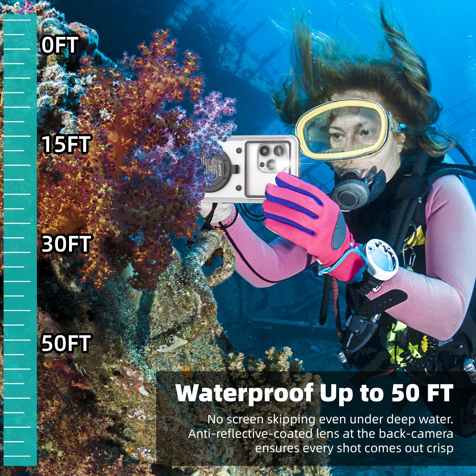 **Waterproof Phone Case for iPhone 15/14/13/12/11 Pro Max/XR/XS/X & Samsung Galaxy S24/S23/S22/S21 - Professional Underwater Snorkeling & Scuba Diving Protection - Shockproof & HD Photo/Video Housing (Teal) - Perfect for Beach, Pool, Kayaking & Water Sports**