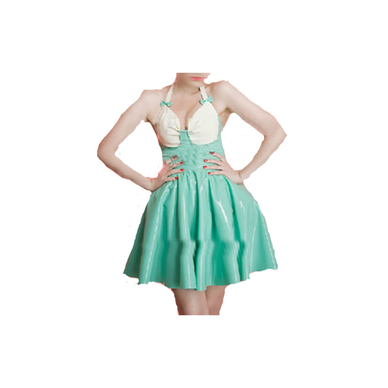 100% Latex Women's Party Fancy Dress Light Blue and White Skirt - XXL Size for Clubwear, Cosplay & Halloween Costume