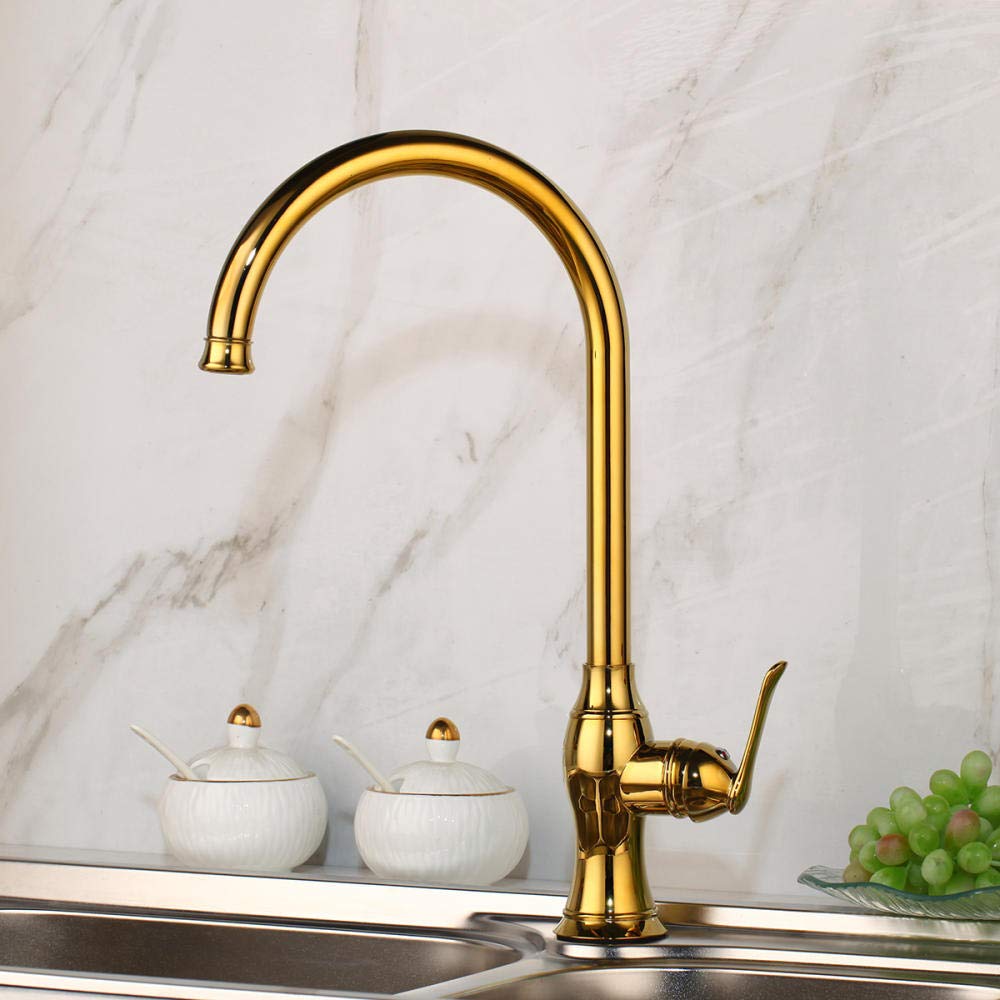 Premium Brushed Brass Kitchen Faucet - Gold Hot & Cold Water Mixer Tap with Pull-Down Sprayer for Sink & Vegetable Washing | Modern Luxury for Farmhouse & Contemporary Kitchens